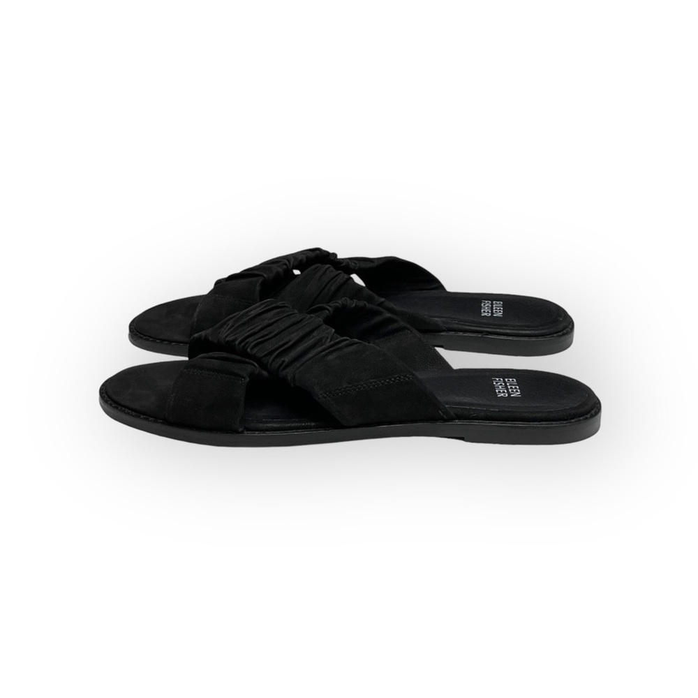 new Eileen Fisher  Cross Slide Easy to Wear Flat Leather Sandal  Black  9M - Picture 6 of 16